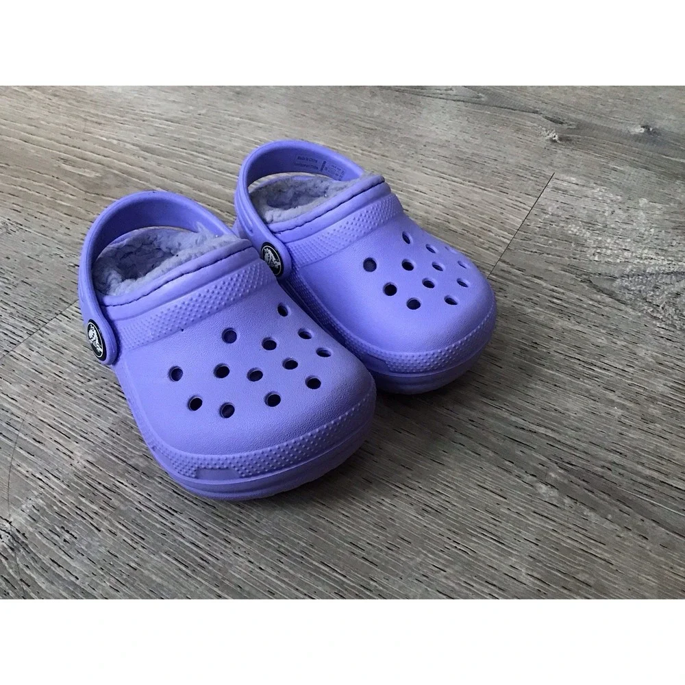Crocs Unisex Kid's Size C4 Classic Lined Clog Lilac - US Kid's Slip On Shoes